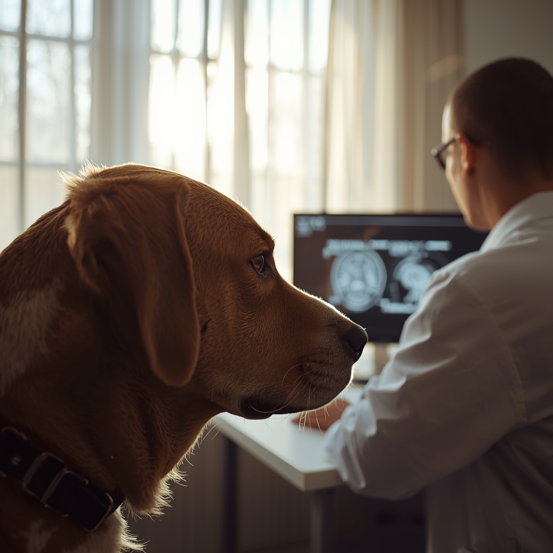 Veterinarian examining dog brain scan