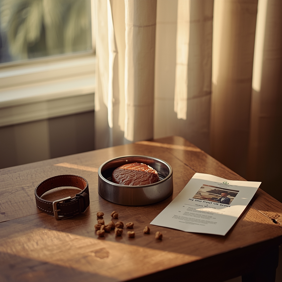 A simple bowl of single-ingredient dog food on a wooden table