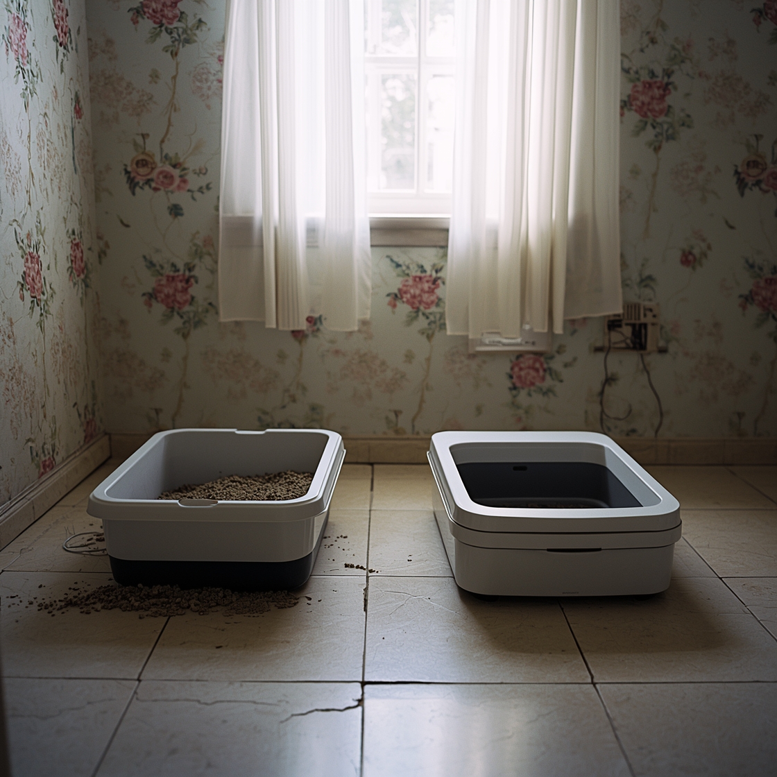 Comparison of messy manual and clean automatic cat litter boxes