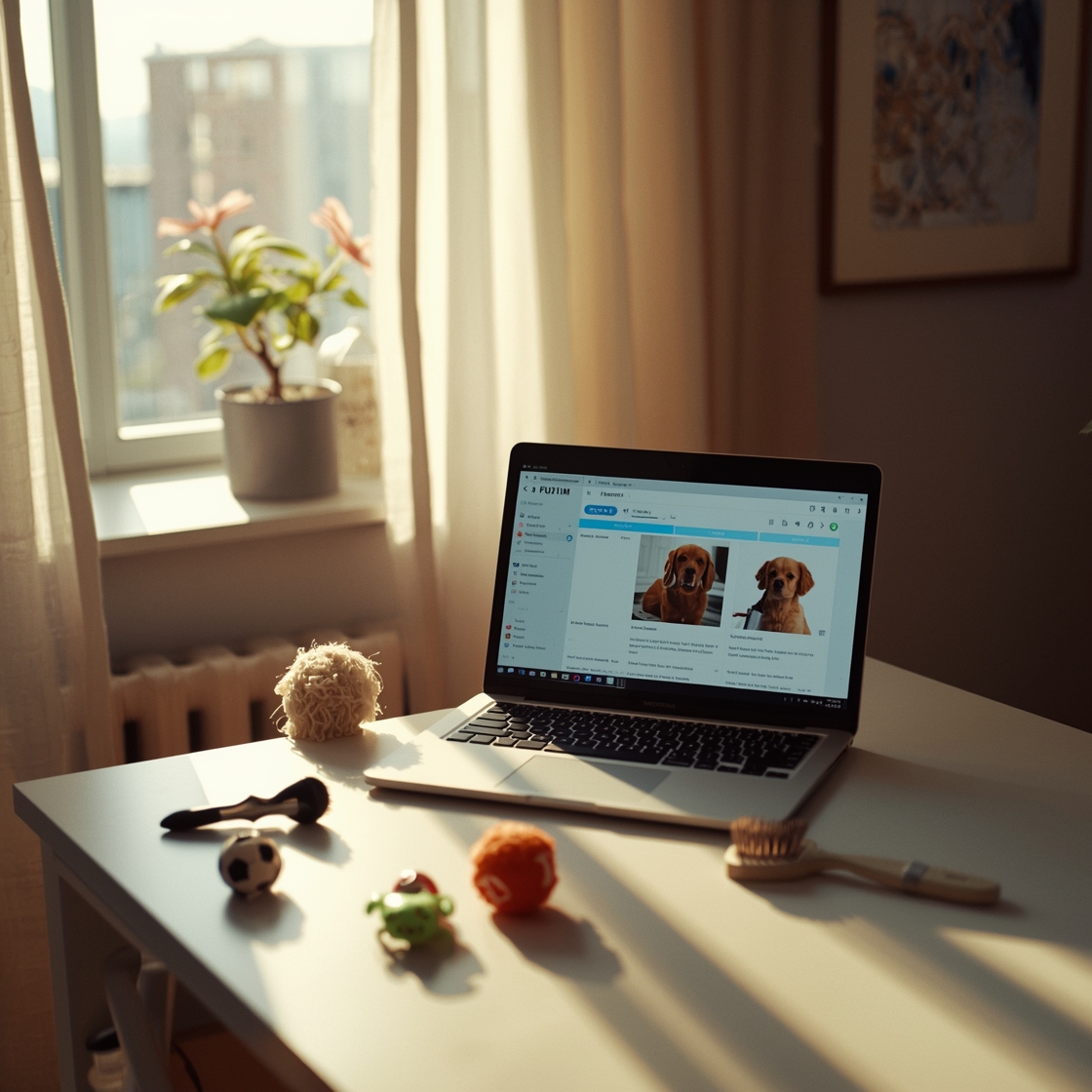 Pet grooming vacuums comparison table on a home office desk