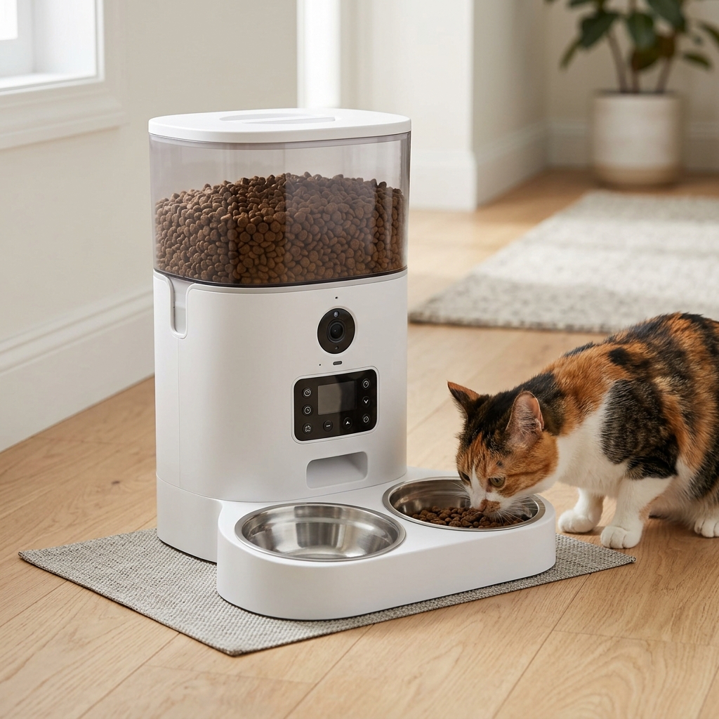 WOpet Heritage View Automatic Cat Feeder with Camera for Two Cats (6L, Dual Bowls)