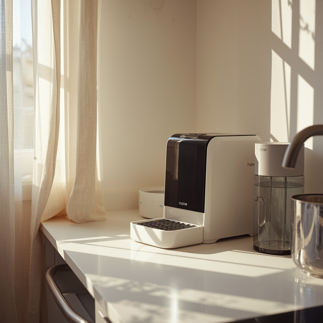 Modern microchip pet feeder on a kitchen countertop for multi-pet homes