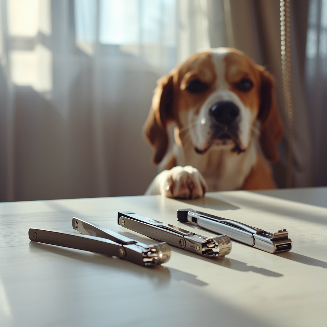 Top rated dog nail clippers on a grooming table