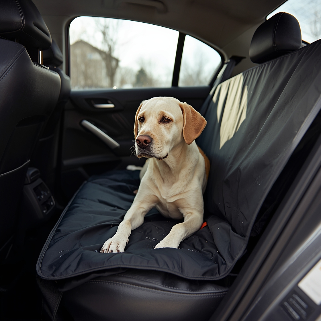 A dog travel car seat cover on a car seat