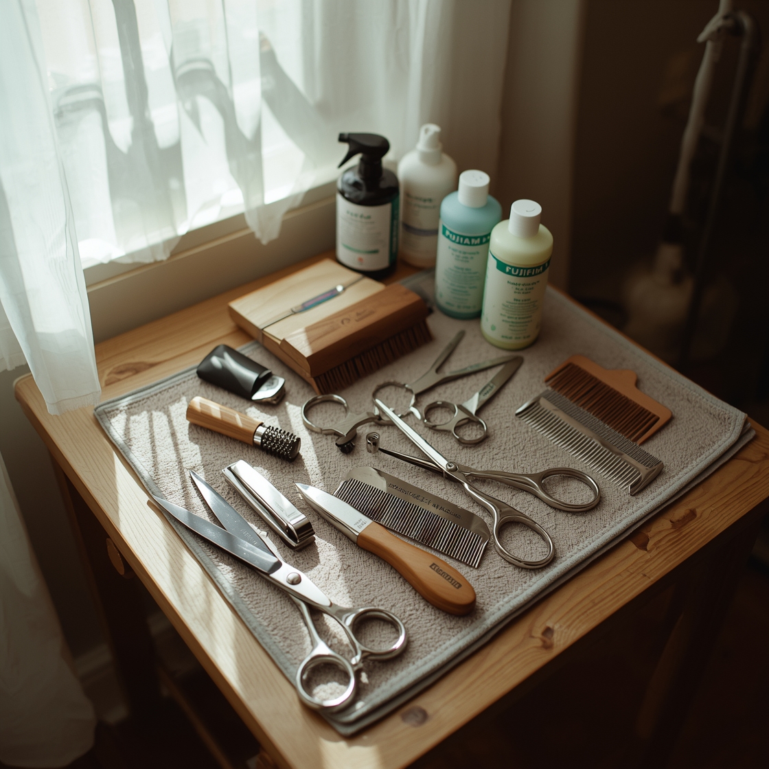 Affordable pet grooming tools on a wooden table