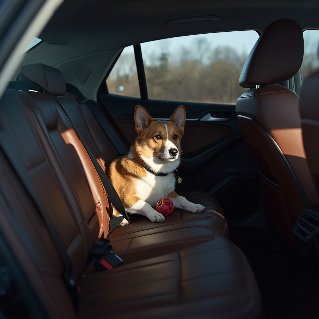 Crash tested dog crate for safe car travel with a calm dog inside