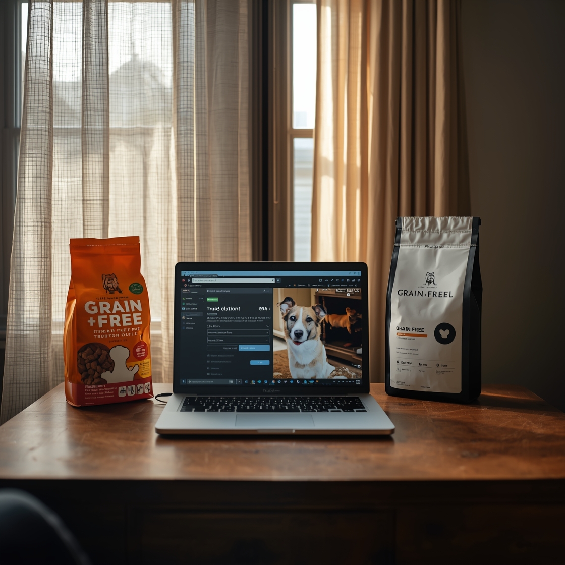 Split-screen comparison of grain-free and traditional dog food