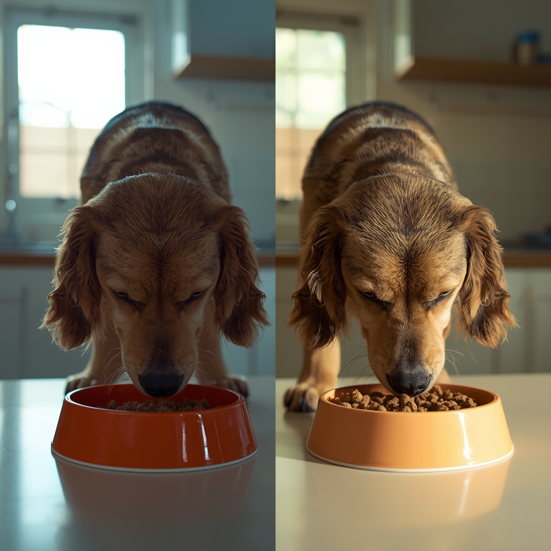 Comparison of healthy and irritated dog skin with food