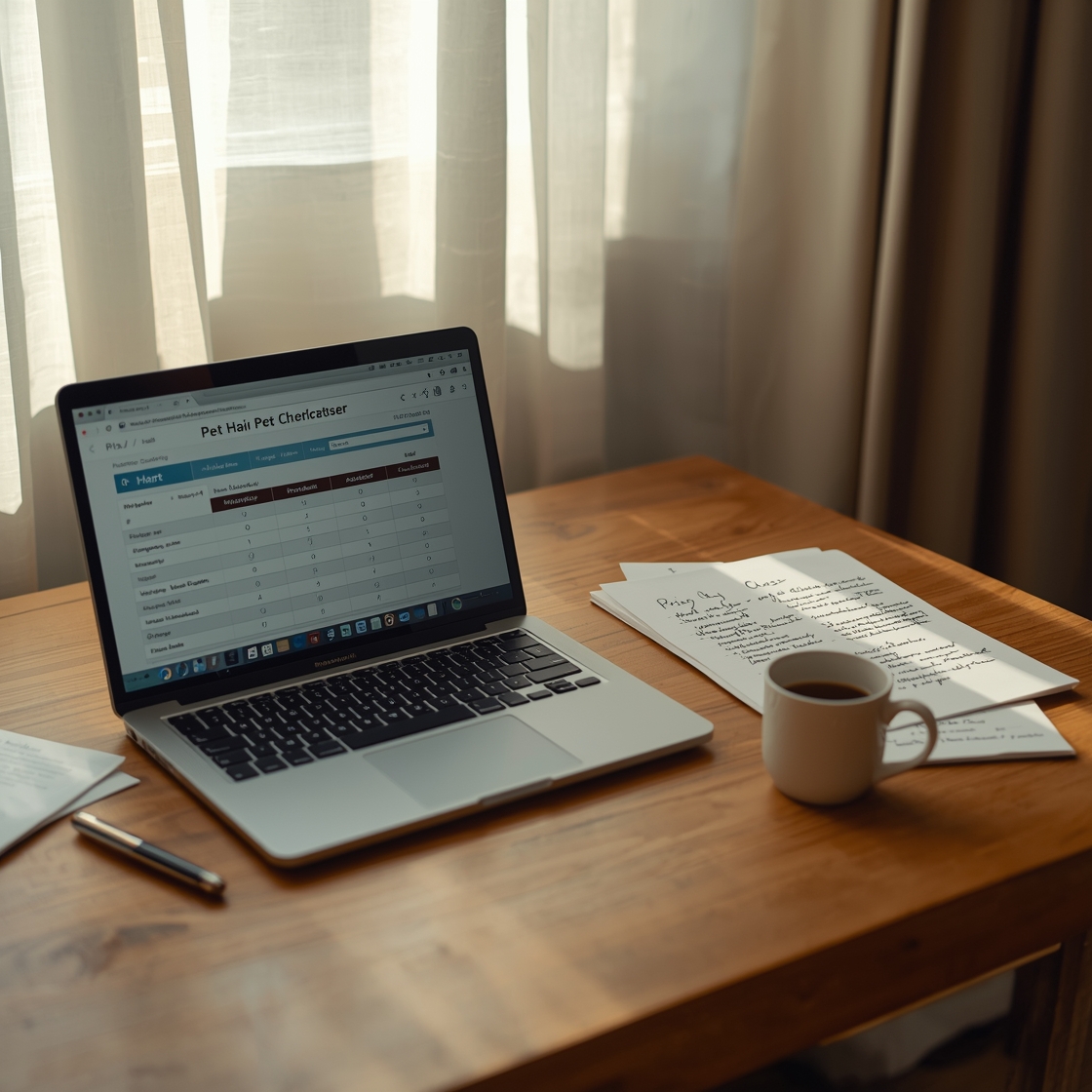 A cluttered desk with laptop and papers comparing pet hair vacuums