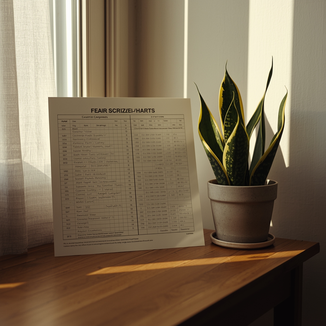 Comparison chart for dog treats on a wooden desk