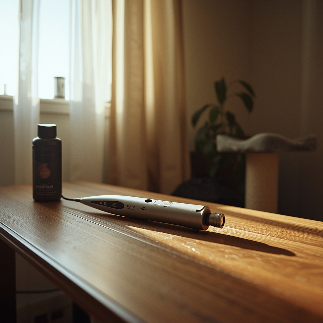 Electric cat nail grinder on a wooden grooming table